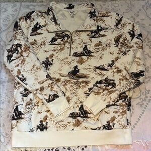 Wrangler Retro Bronco Print 1/2 Zip Pullover Western Sz Medium